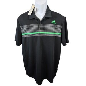 NEW ~ Adidas Mens Chest Check Golf Polo Shirt Black Green UPF 50 Primegreen L